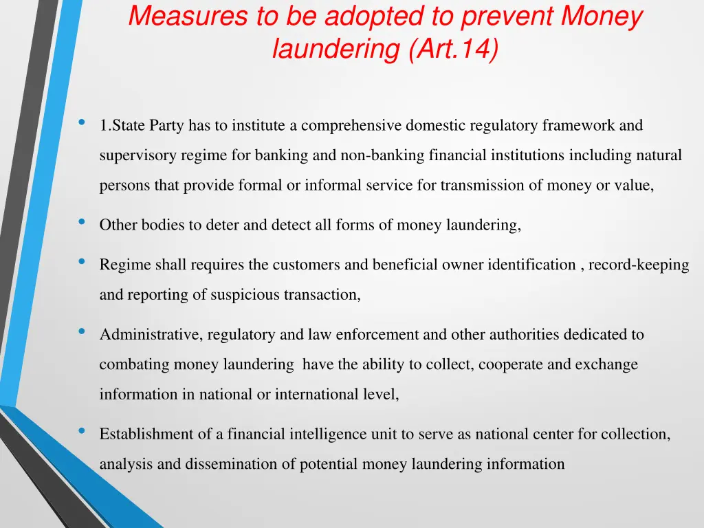 measures to be adopted to prevent money