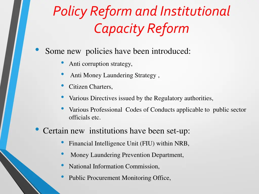 policy reform and institutional capacity reform