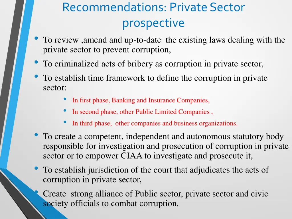 recommendations private sector prospective