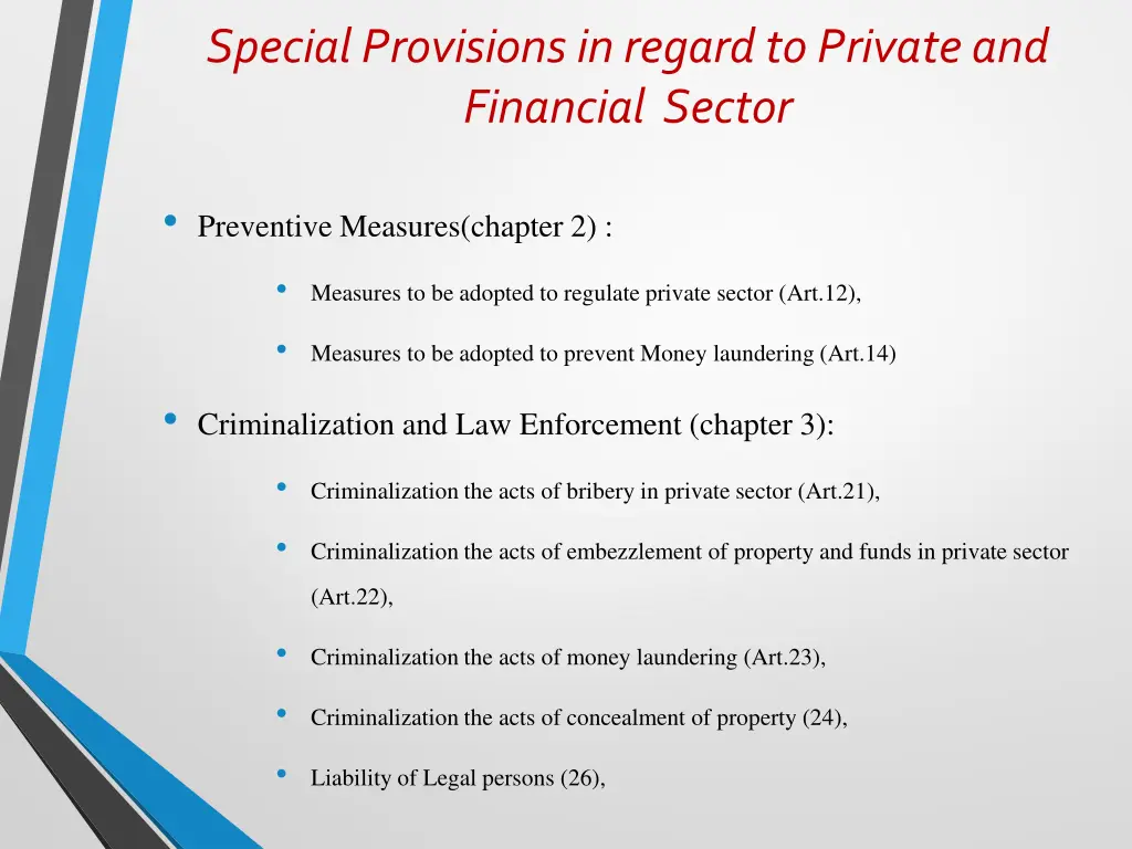 special provisions in regard to private