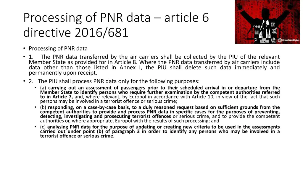 processing of pnr data article 6 directive 2016