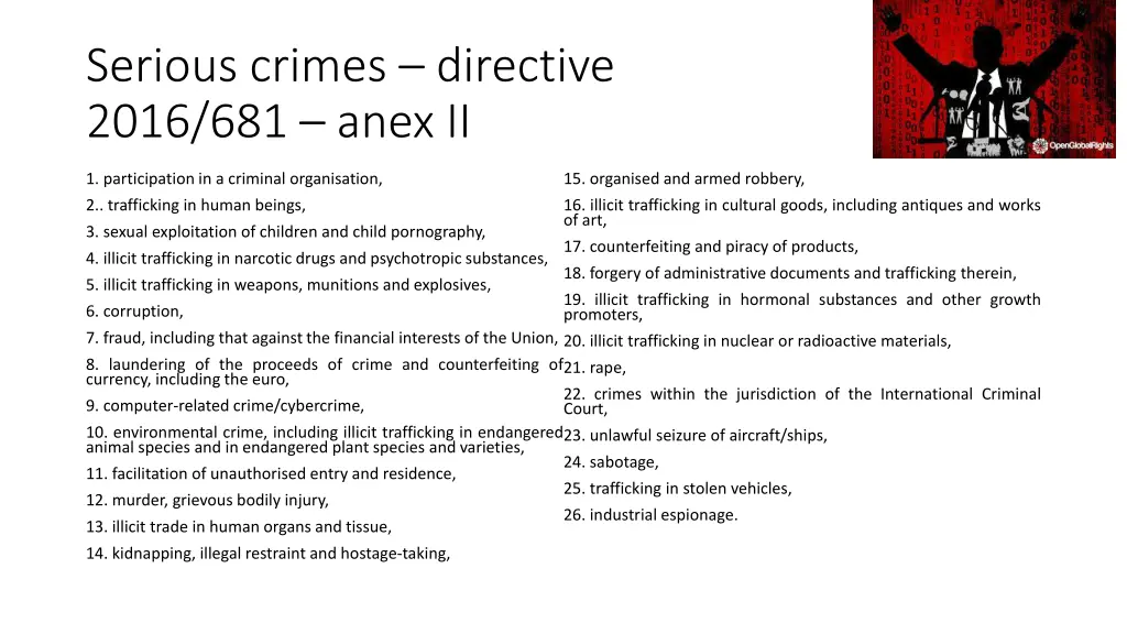 serious crimes directive 2016 681 anex ii