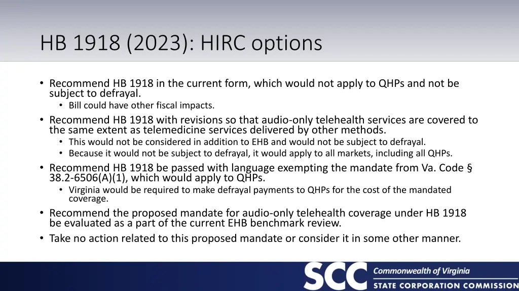 hb 1918 2023 hirc options