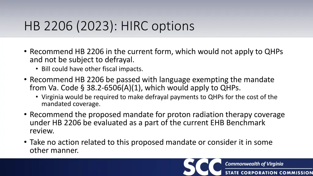 hb 2206 2023 hirc options