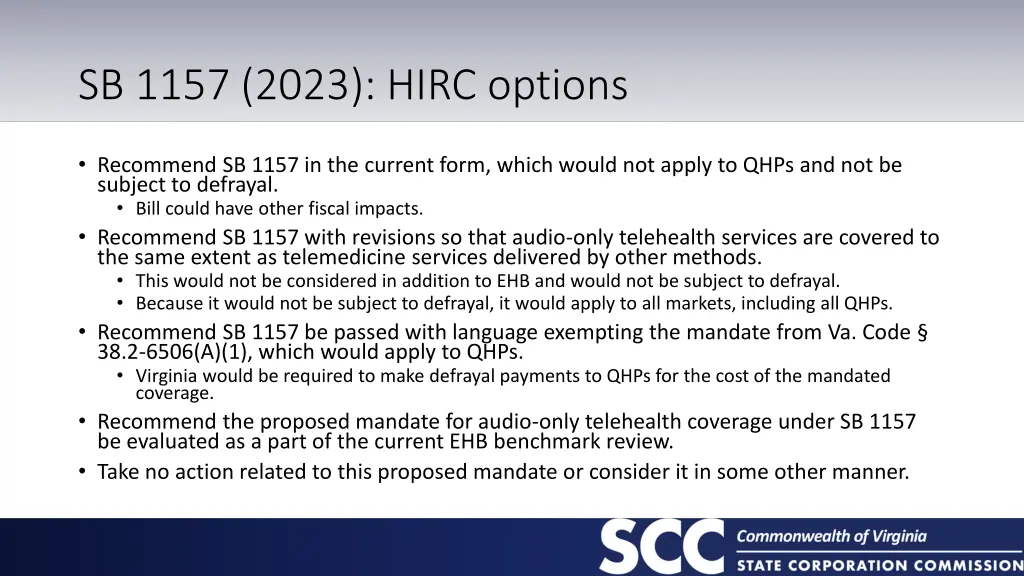 sb 1157 2023 hirc options