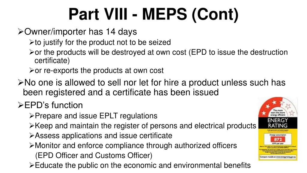 part viii meps cont owner importer has 14 days