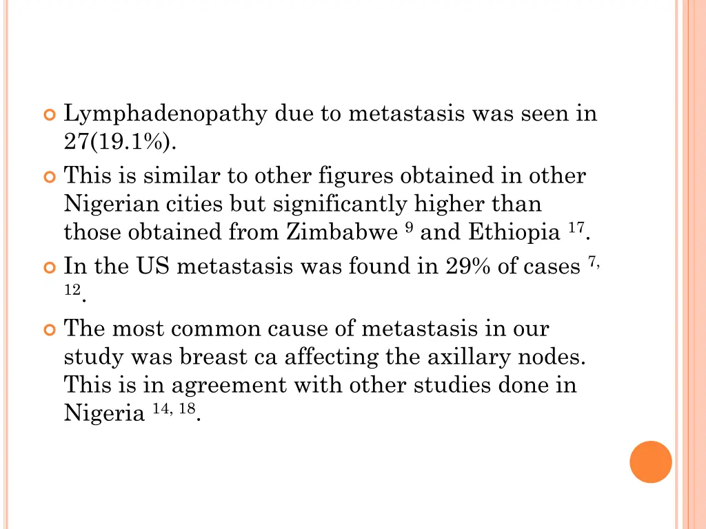lymphadenopathy due to metastasis was seen
