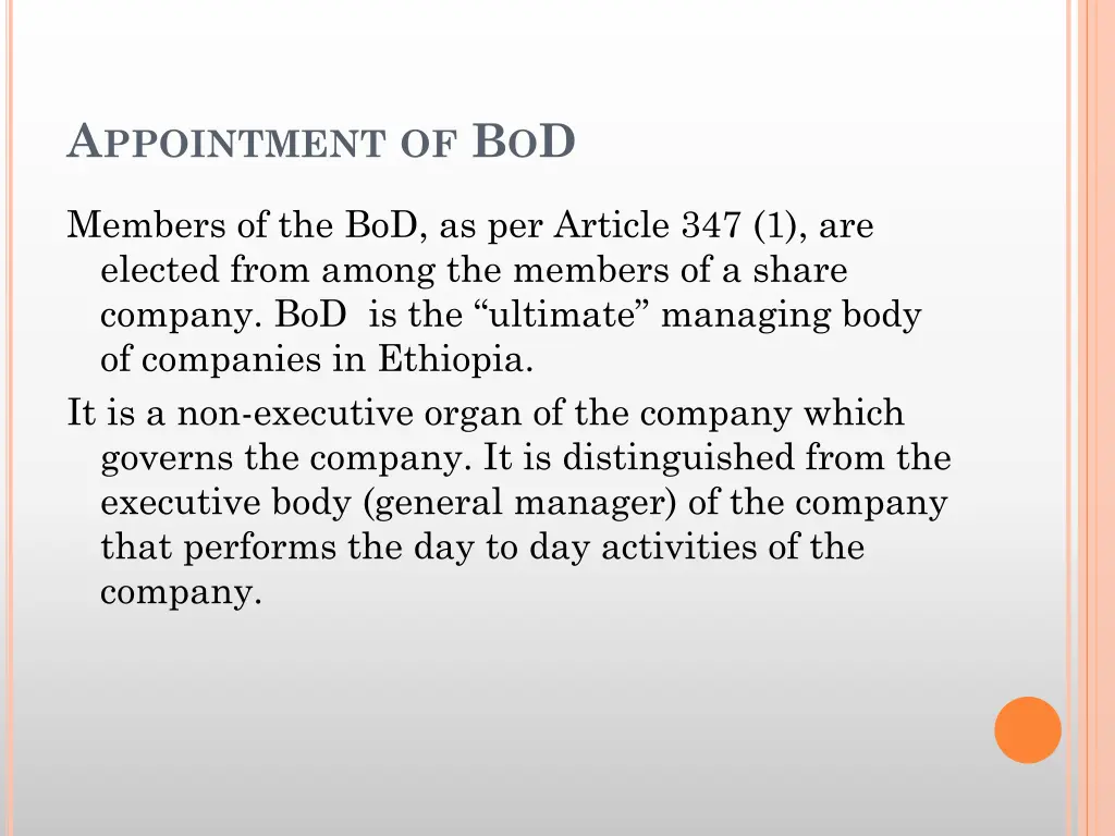 a ppointment of b o d