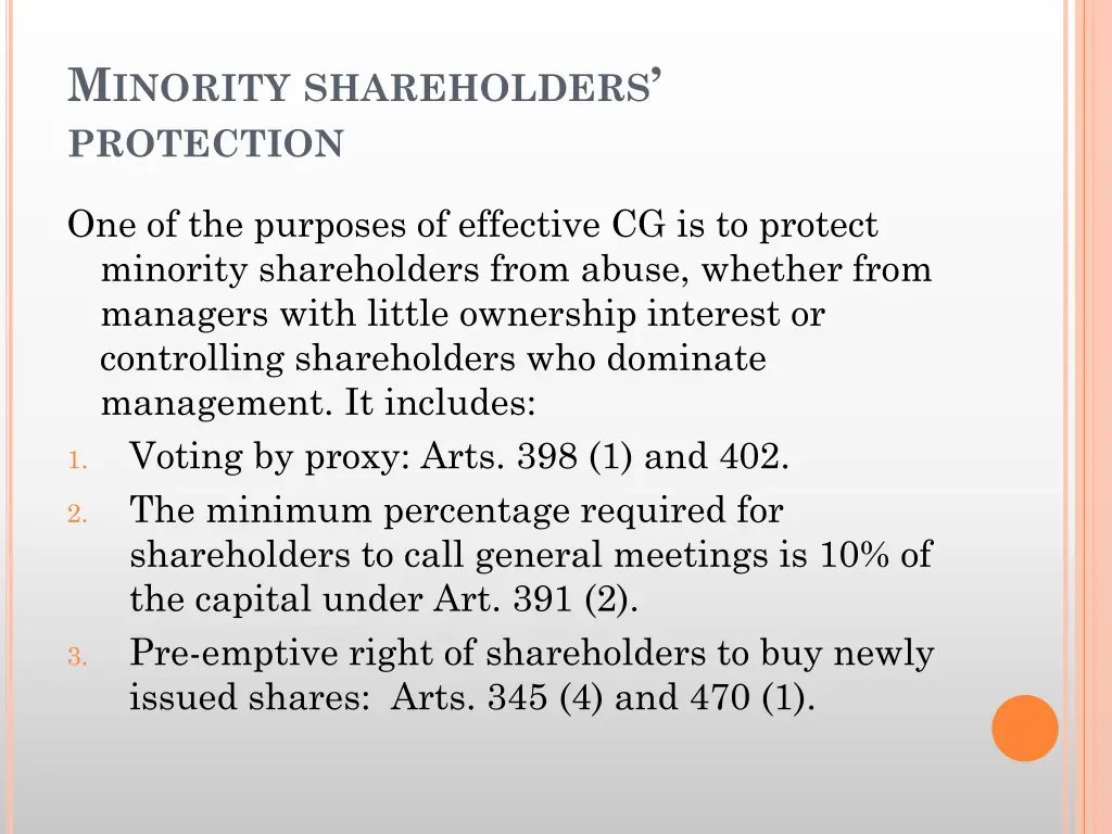 m inority shareholders protection