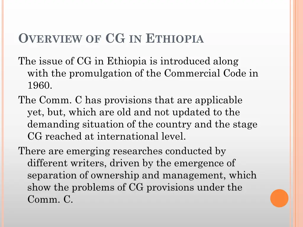 o verview of cg in e thiopia