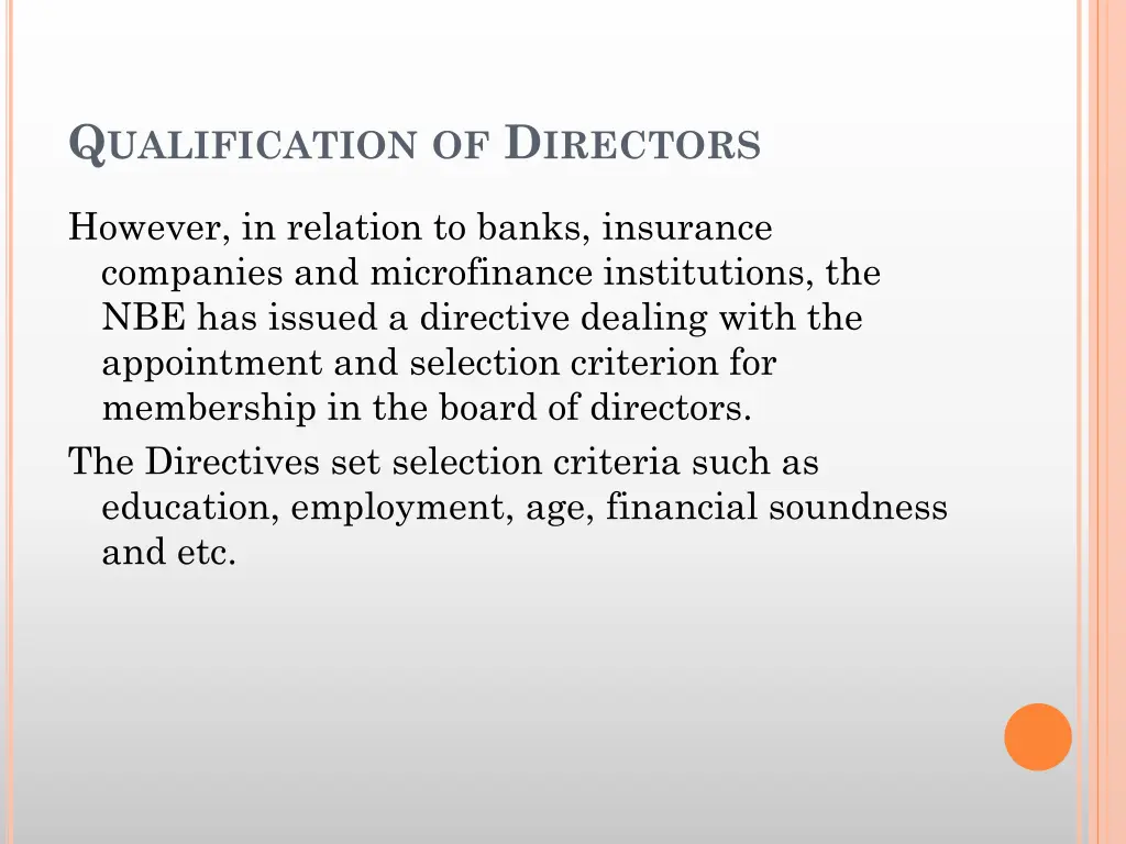 q ualification of d irectors 1