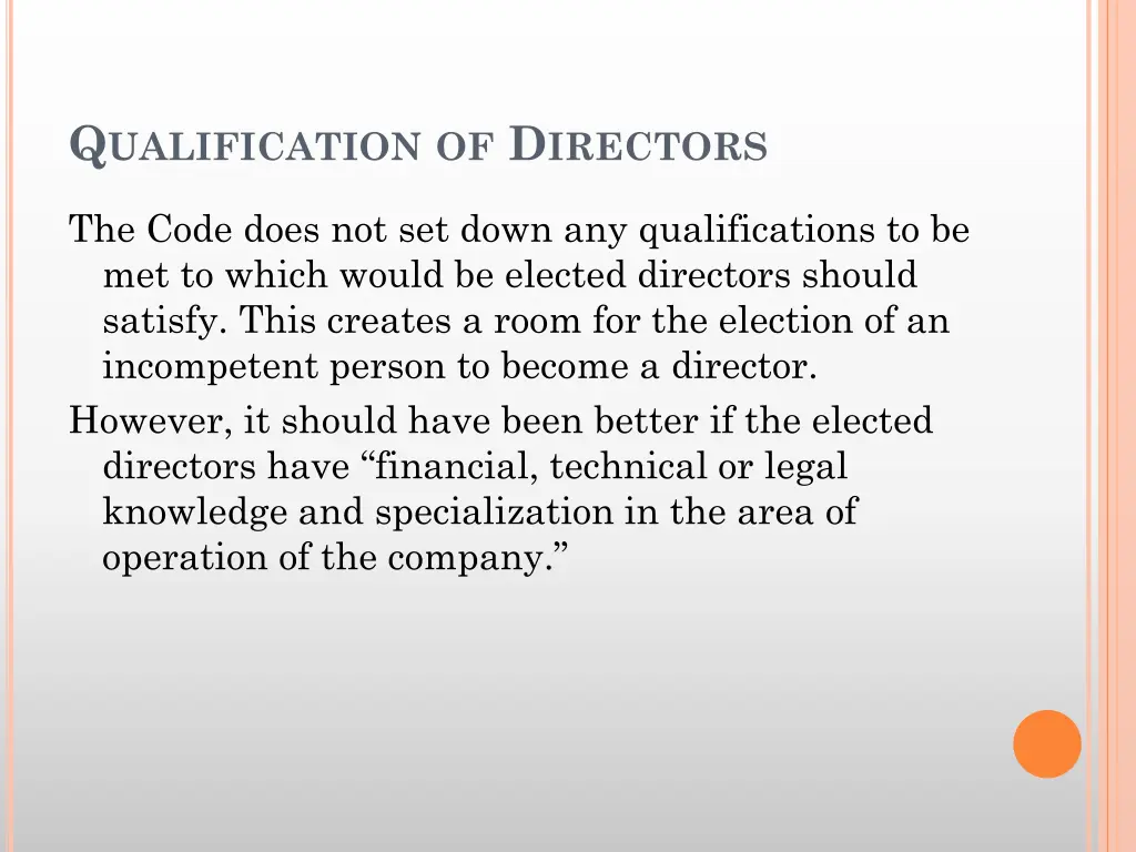 q ualification of d irectors