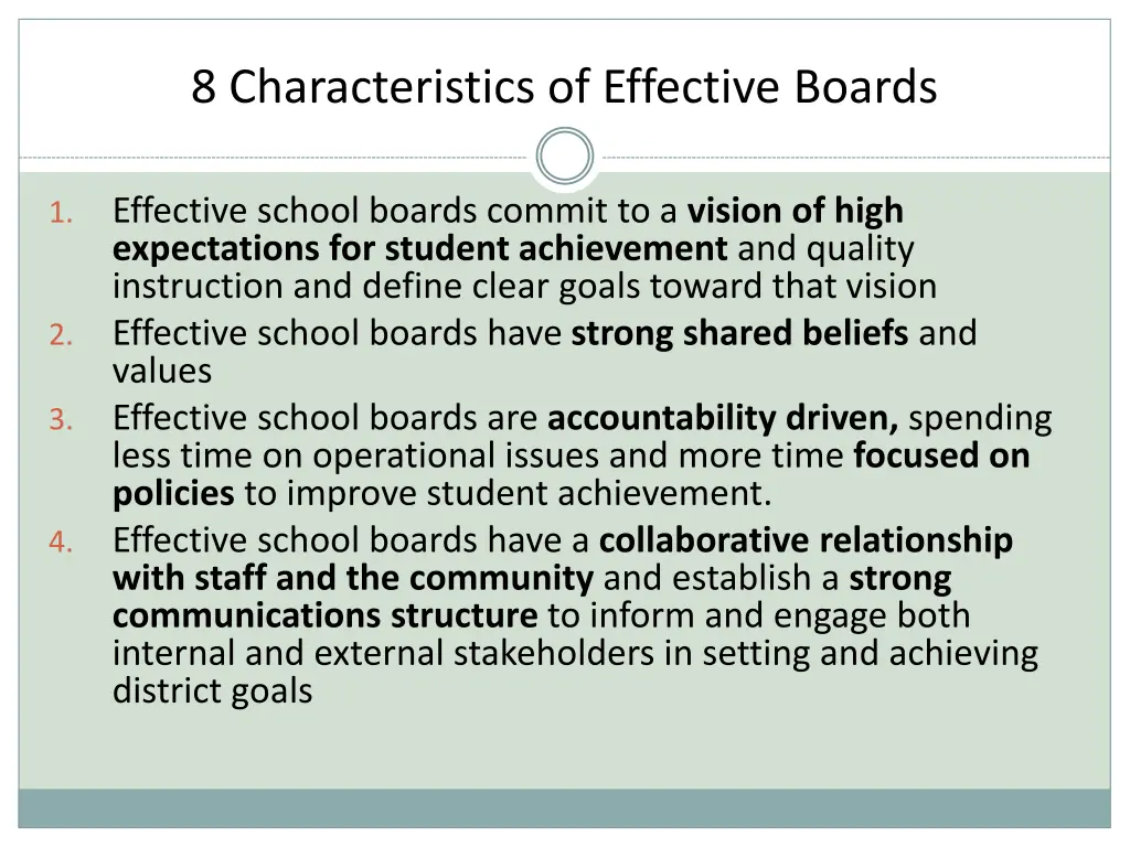 8 characteristics of effective boards