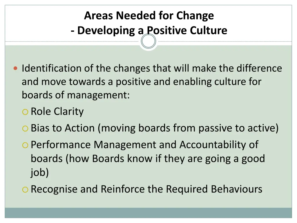 areas needed for change developing a positive