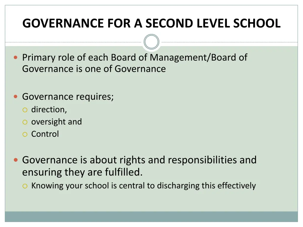 governance for a second level school