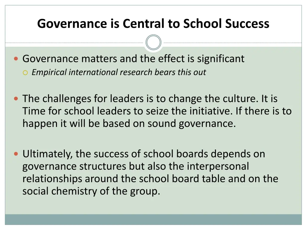 governance is central to school success