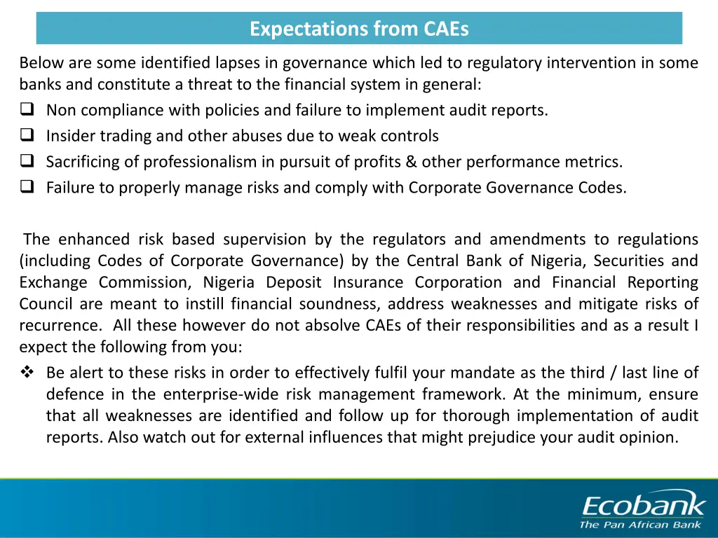 expectations from caes