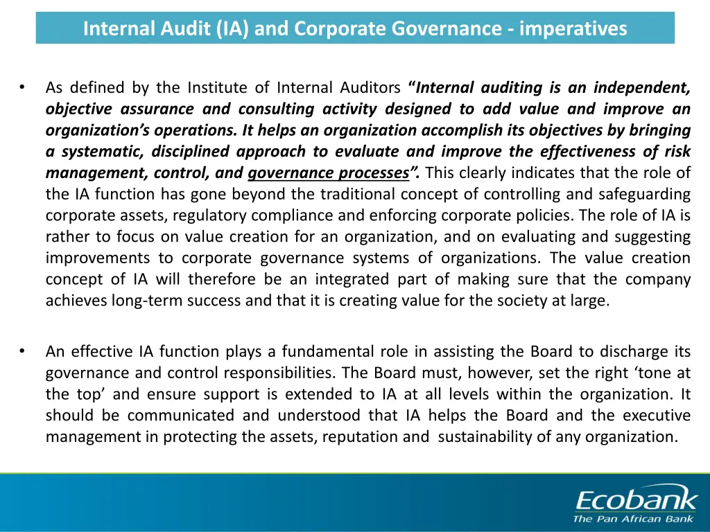 internal audit ia and corporate governance