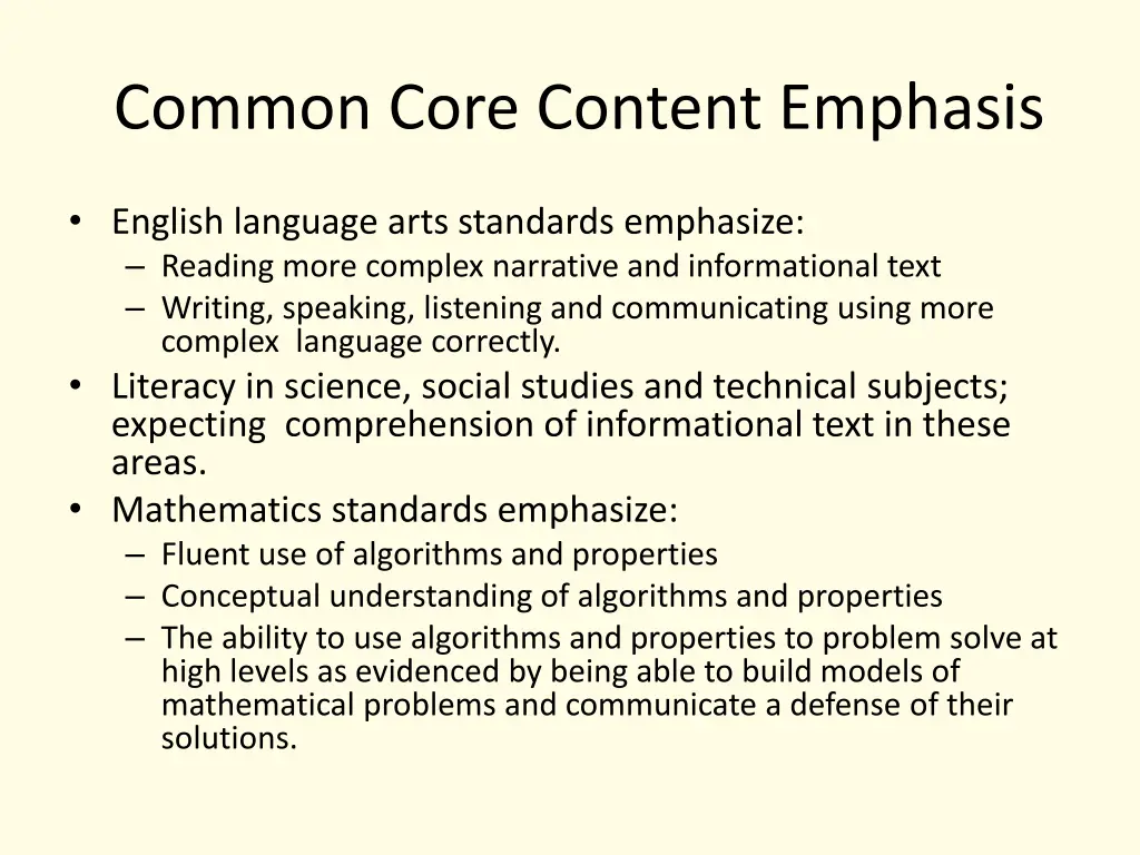 common core content emphasis
