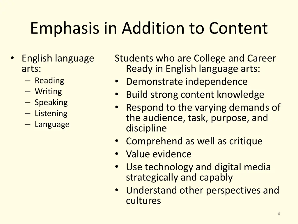 emphasis in addition to content