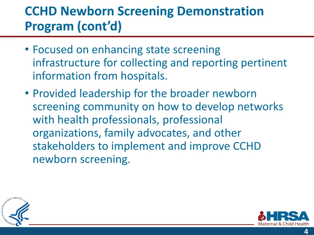 cchd newborn screening demonstration program cont