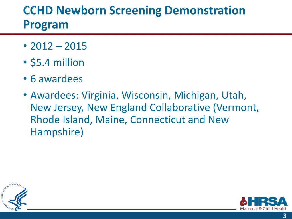 cchd newborn screening demonstration program