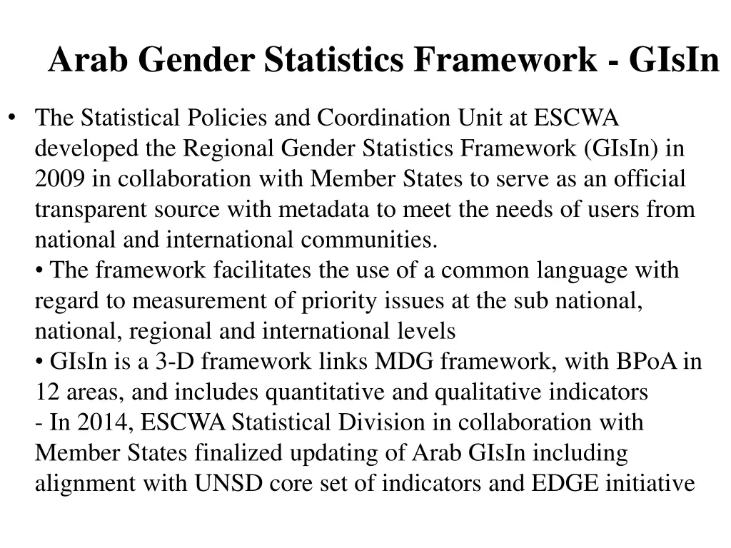 arab gender statistics framework gisin