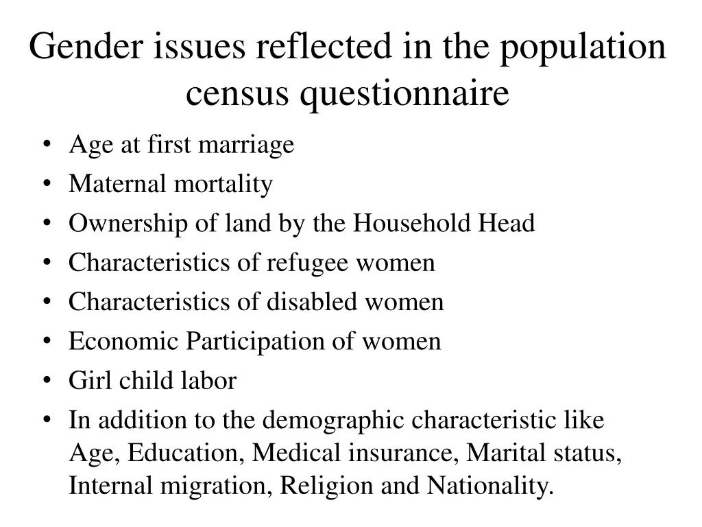 gender issues reflected in the population census