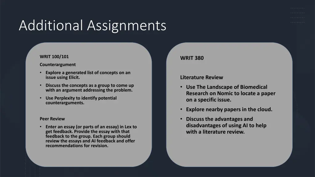 additional assignments