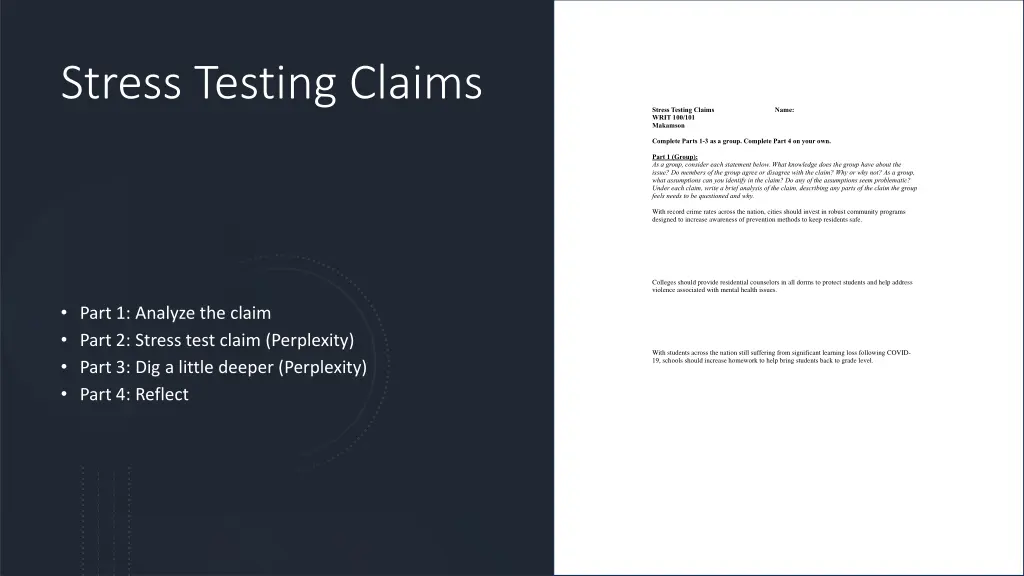 stress testing claims