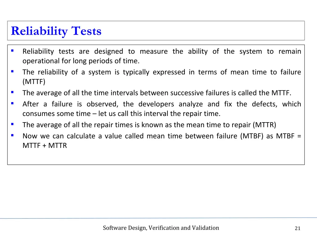 reliability tests