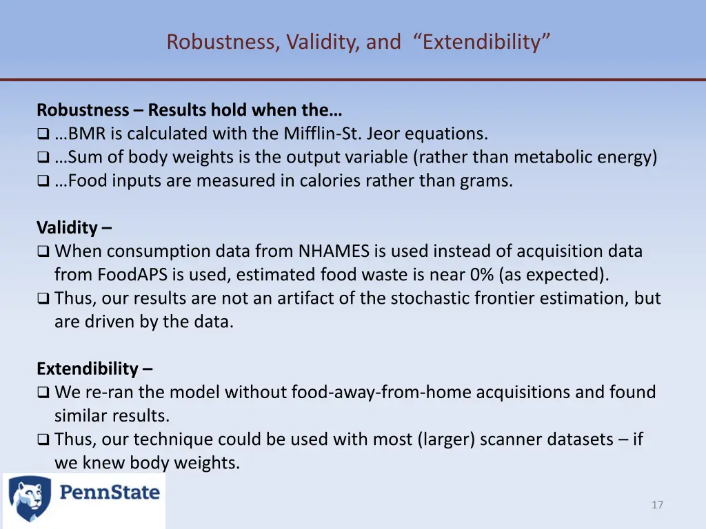 robustness validity and extendibility