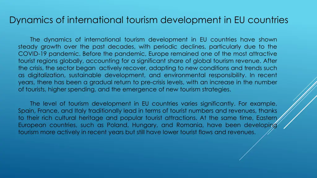 dynamics of international tourism development