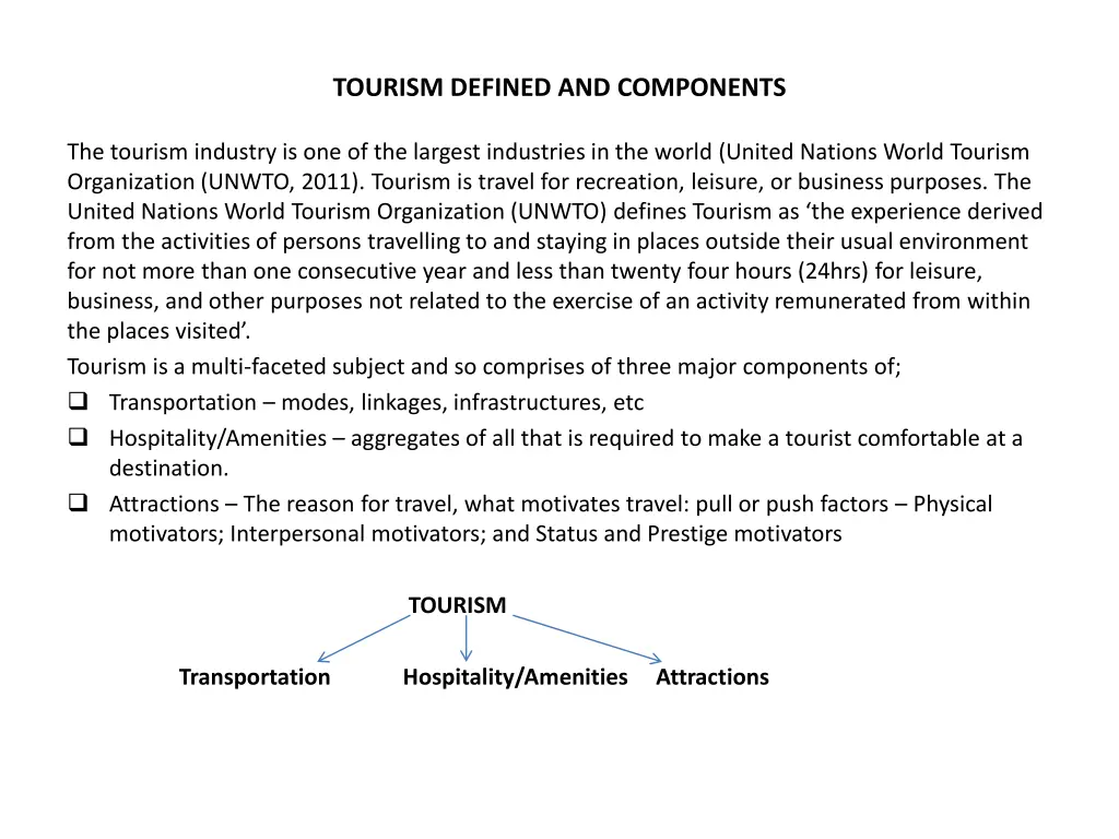 tourism defined and components