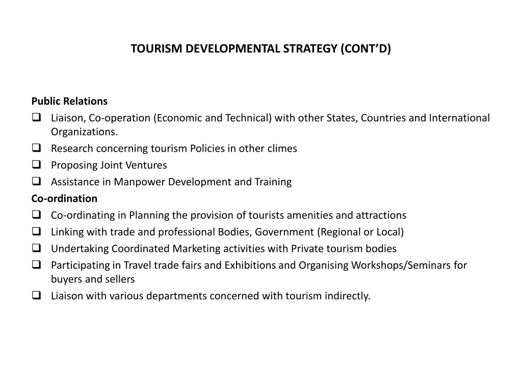 tourism developmental strategy cont d