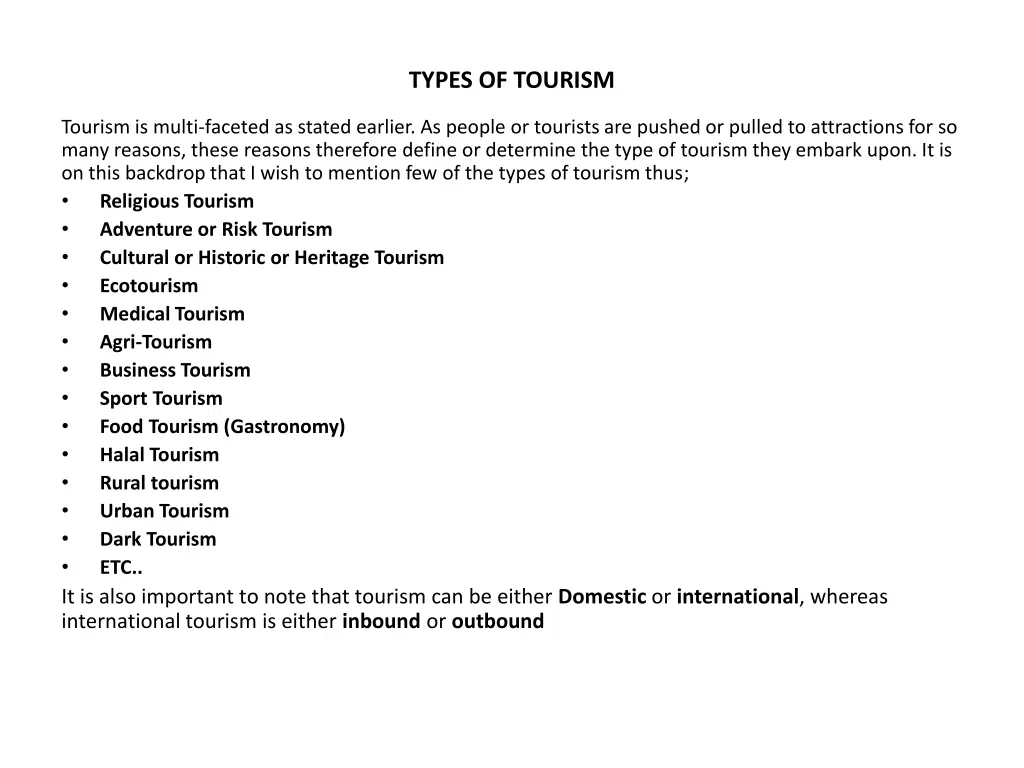types of tourism