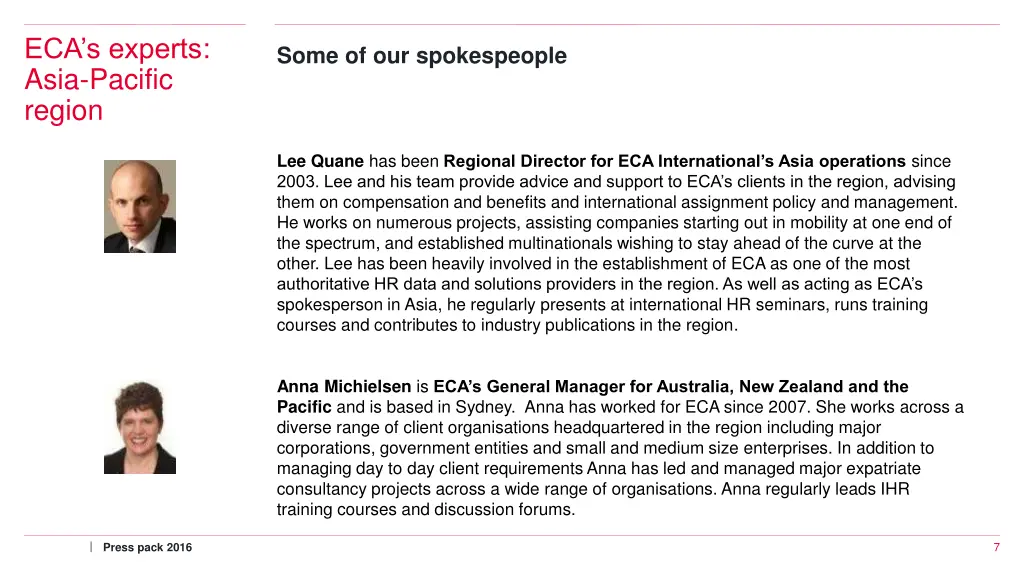 eca s experts asia pacific region