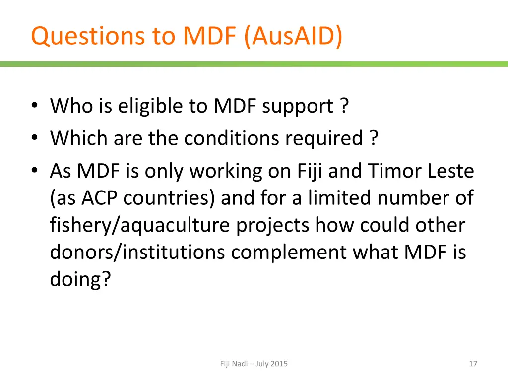 questions to mdf ausaid