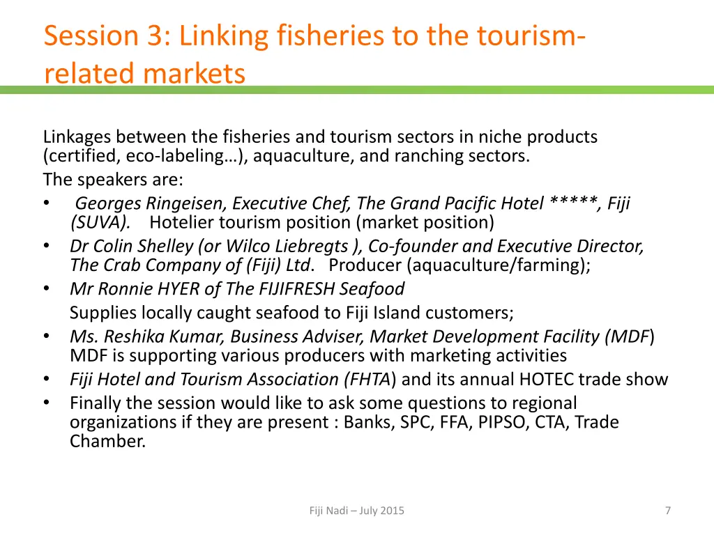 session 3 linking fisheries to the tourism