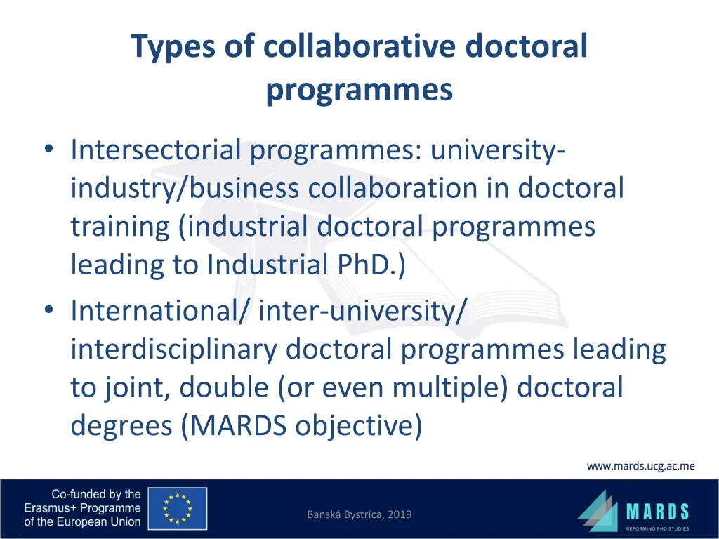 types of collaborative doctoral programmes