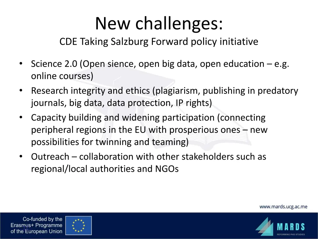 new challenges cde taking salzburg forward policy
