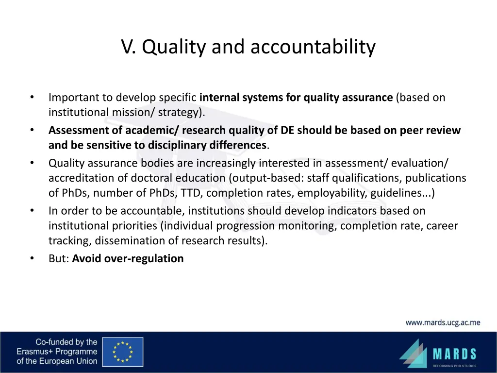 v quality and accountability