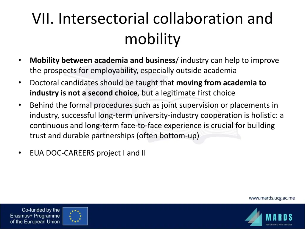 vii intersectorial collaboration and mobility