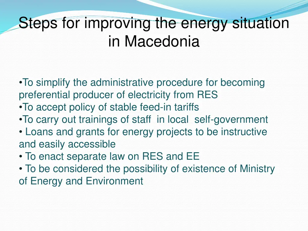 steps for improving the energy situation