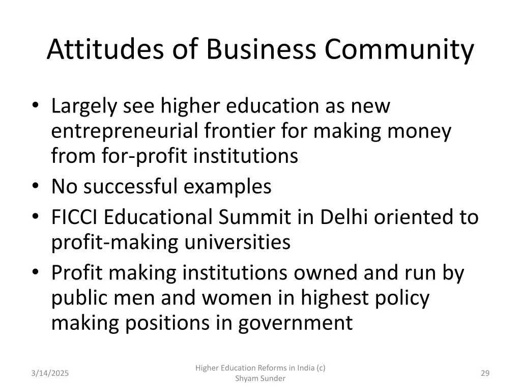 attitudes of business community