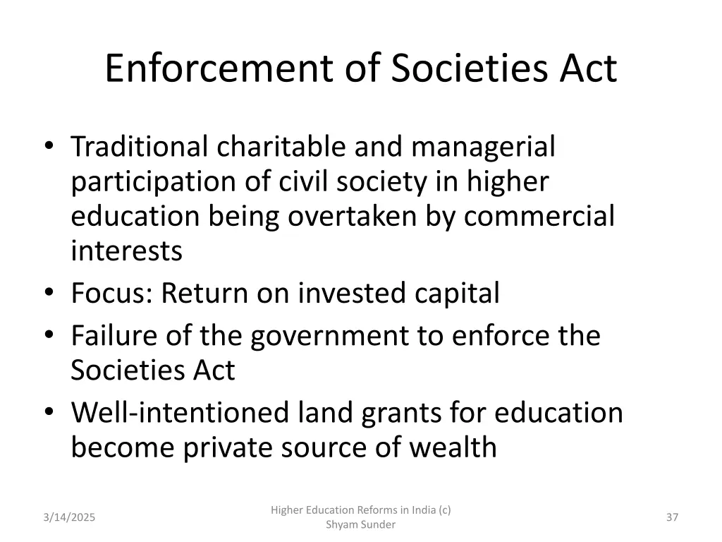 enforcement of societies act