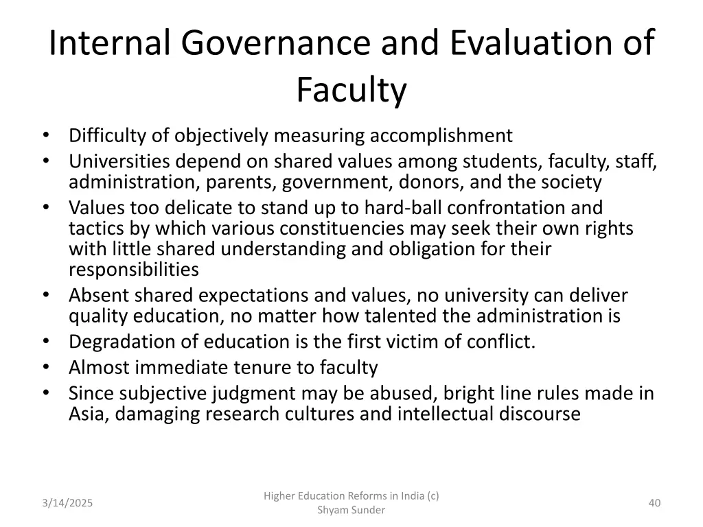 internal governance and evaluation of faculty