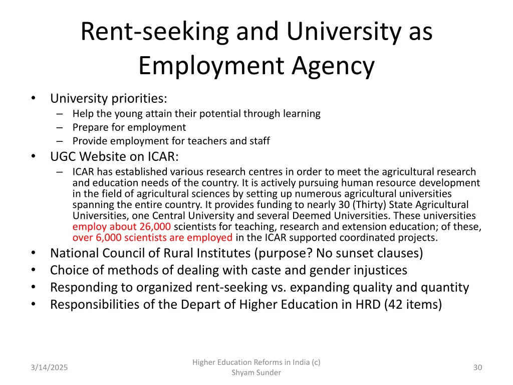 rent seeking and university as employment agency