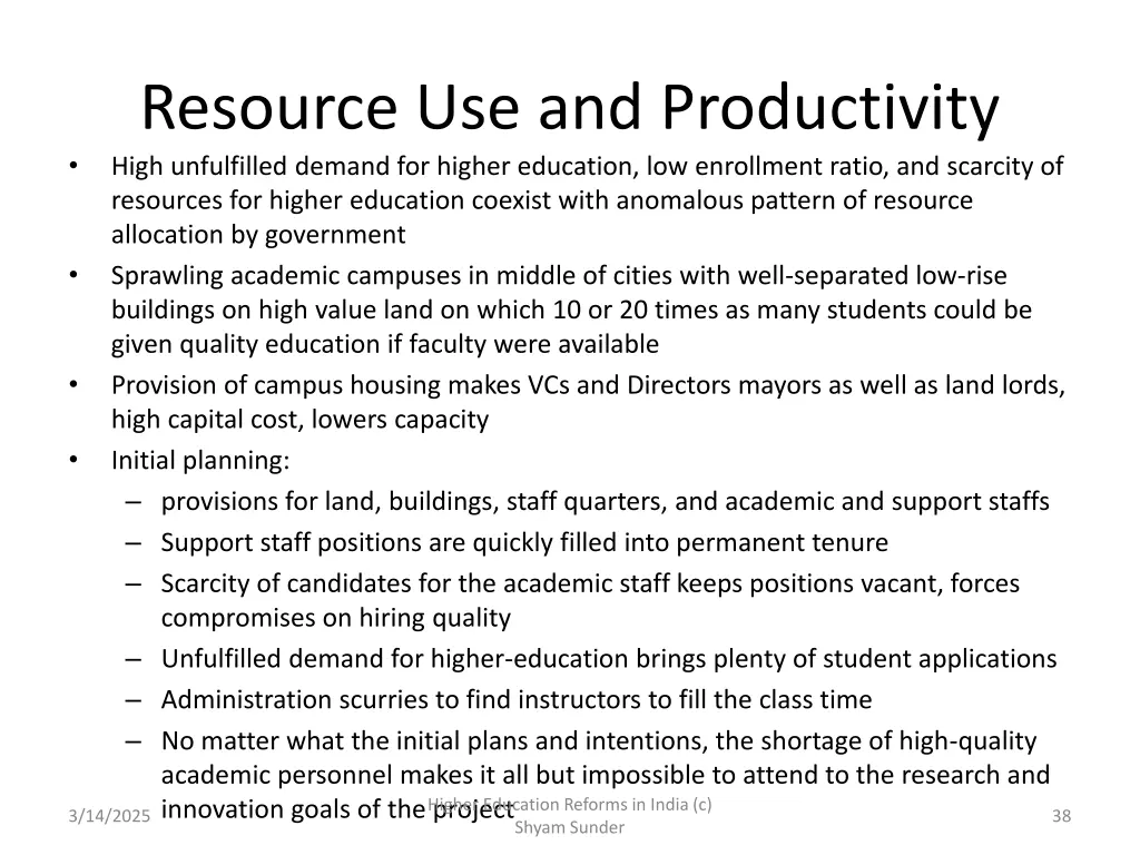 resource use and productivity high unfulfilled