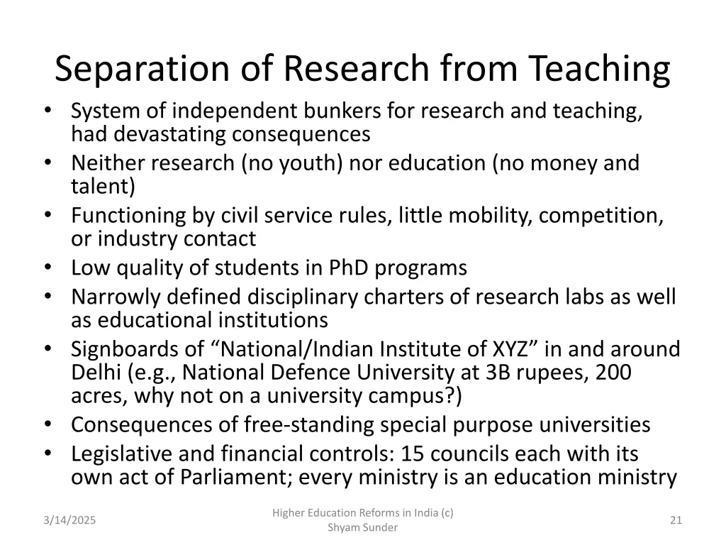 separation of research from teaching system